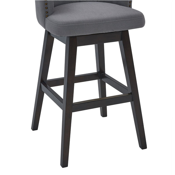 English Elm Jordane 30" Bar Height Swivel Stool in Gray Fabric with Espresso Wood, 360° Glide, Footrest Comfort B2736P268578