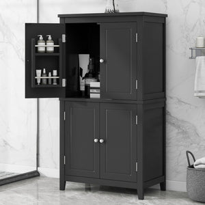 English Elm Elegant Bathroom Floor Storage Cabinet with 4 Doors, Adjustable Shelves, Anti-Tip Design, 28"L x 15"W Black N725P188461B
