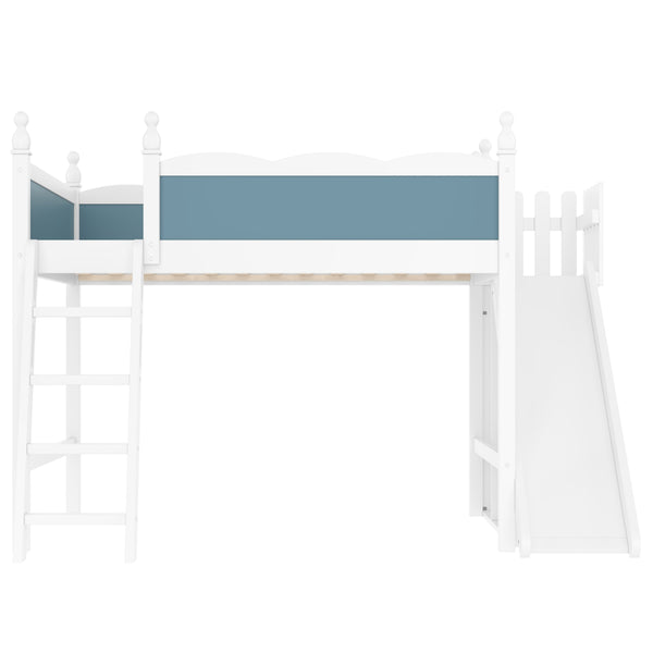 English Elm Full Loft Bed With Slide, Storage Shelves & Cabinet - Solid Wood Design For Fun & Organization! W1580S00246
