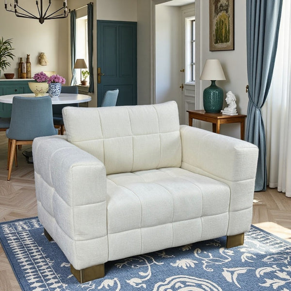 English Elm Fx-p54-1s-be2 Plush Accent Chair with Gold Legs Mid-century Modern Living Room Seat Beige W576S00210
