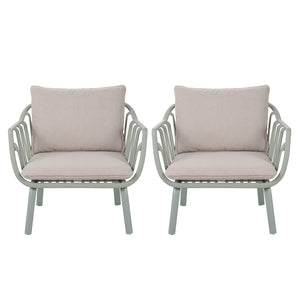 English Elm Christopher Knight Home® - Huron Outdoor PP Club Chair with Waterproof Olefin Cushions, Durable Plastic Frame and Iron Legs - Weather-Resistant Patio Seating Set Beige,Light Green N775P178198G