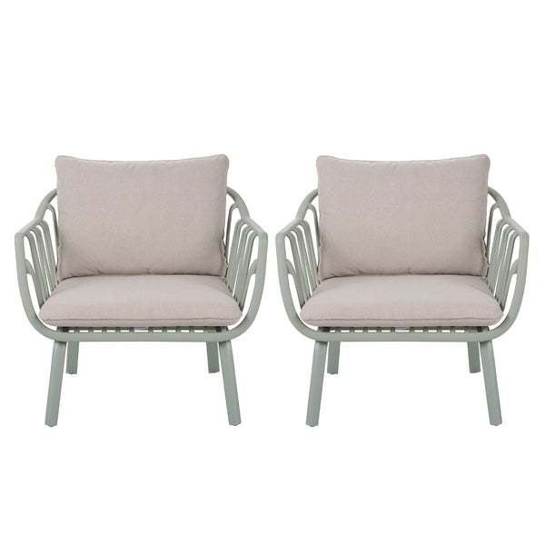 English Elm Christopher Knight Home® - Huron Outdoor PP Club Chair with Waterproof Olefin Cushions, Durable Plastic Frame and Iron Legs - Weather-Resistant Patio Seating Set Beige,Light Green N775P178198G