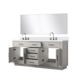 English Elm White Oak Double Bath Vanity Set With Cultured Marble Top, 70-Inch Mirror & Chrome Faucets Included B2731S01700-GIGA