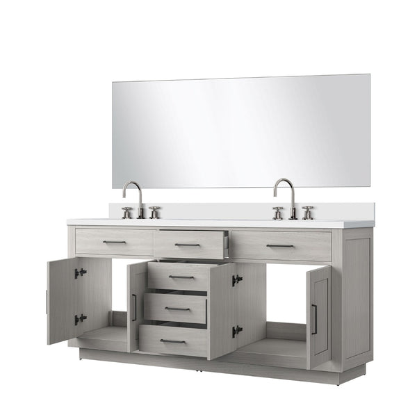 English Elm White Oak Double Bath Vanity Set With Cultured Marble Top, 70-Inch Mirror & Chrome Faucets Included B2731S01700-GIGA