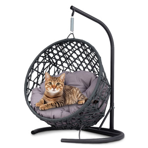 English Elm Cat Swing Bed - Cozy Indoor Egg Chair With Soft Cushion & Rattan Design For Cats & Small Pets, Gray W2500P283882