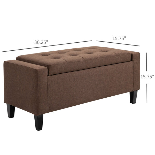 English Elm Storage Bench with Lift Top Linen Seat Rubberwood Legs for Entryway or Bedroom T3971P386885