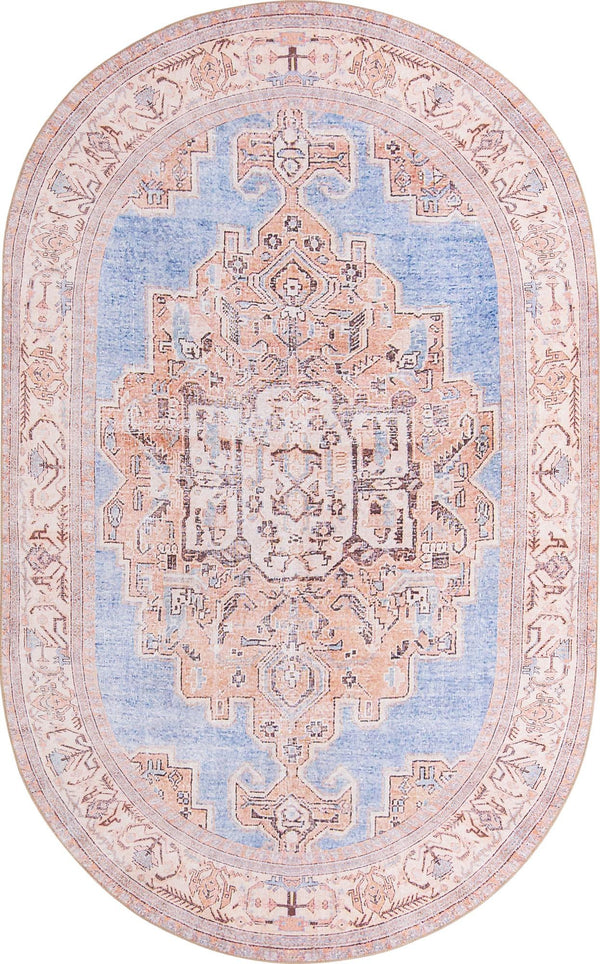 Unique Loom Timeless Judas Machine Made Medallion Rug Blue, Beige/Ivory 5' 1" x 8' 0"