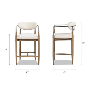 English Elm Jennifer Taylor Home - Artemis Plush 26" Counter Stool in Warm White Chenille with Brushed Nickel Arms & Rubberwood Frame B2719P280172