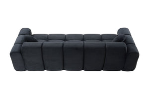 English Elm 98.4" Corduroy Cloud Puff Sofa Vacuum Packed 4-seater Living Room Couch with Pillows Black W5515P477282