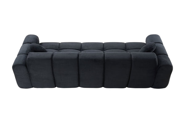 English Elm 98.4" Corduroy Cloud Puff Sofa Vacuum Packed 4-seater Living Room Couch with Pillows Black W5515P477282