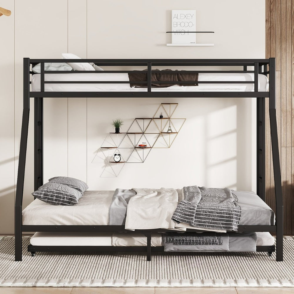 English Elm Twin Triple Metal Bunk Bed Matte Powder Coated Frame with Full Safety Guardrails W1580S00495