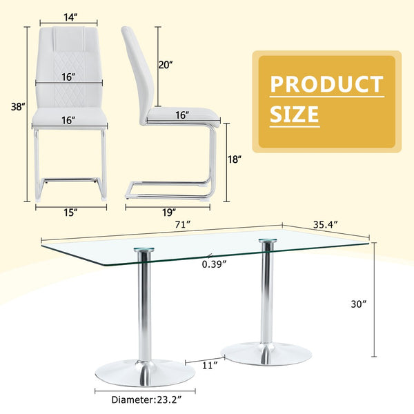 English Elm Table and Chair Set Extendable Mdf Round Oval Dining with 6 Gray Pu Seats Silver,Transparent,White W1151S04554