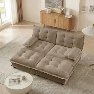 English Elm 77" Chenille Modular Cloud Sofa Plush Deep Seat Sectional with Ottomans for Living Room Light Coffee W714S01693