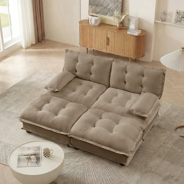 English Elm 77" Chenille Modular Cloud Sofa Plush Deep Seat Sectional with Ottomans for Living Room Light Coffee W714S01693