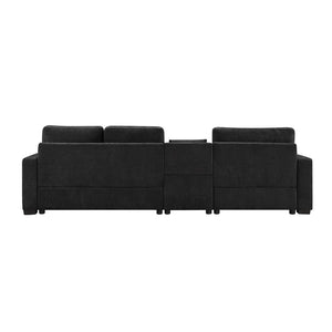 English Elm Modern Chenille Three Seat Sofa with Console Storage Armrest for Living Room Black N763S000060B