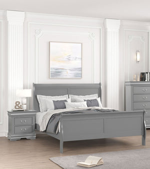 English Elm Gray Sleigh Bed Queen Size Wooden Frame with Elegant Louis Philippe Design for Classic Bedrooms Gray,Grey 27 L x 63 W x 6 H B2741S00582