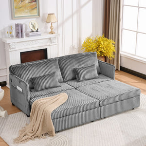English Elm 73"convertible Corduroy Sleeper Sofa with Usb Port and Side Pocket for Studio Apartments Grey W3373P405036