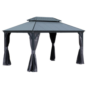 English Elm 10'x14' Hardtop Gazebo Dual Roof Steel Frame Permanent Outdoor Patio Pavilion W1859S00183