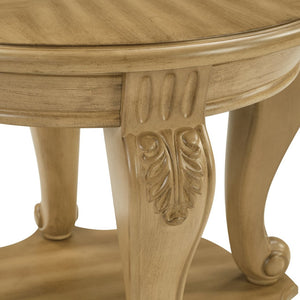 English Elm 42'' Oval Two-tier Wood Cocktail Table with Carved Floral Detail and Open Shelf W1202P318405