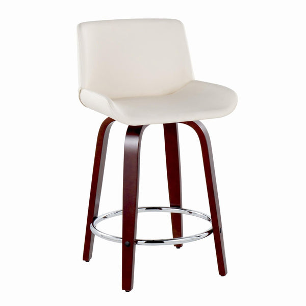 English Elm Fixed-height Swivel Counterstools Mid-century Mahogany Legs Chrome Footrest Set of 2 White B202S01766