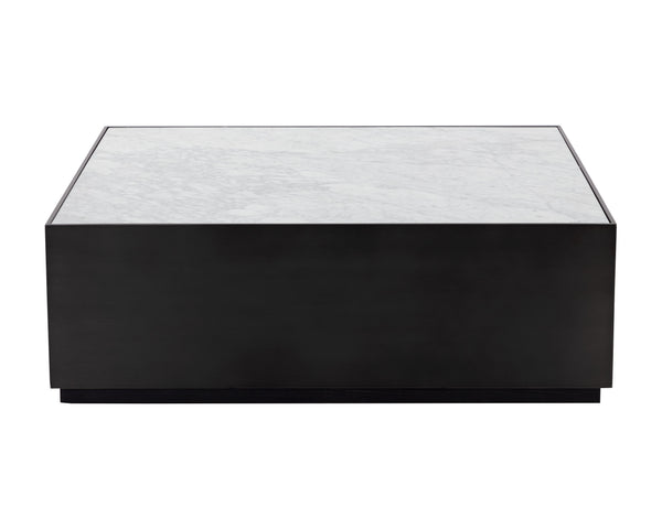 Sunpan Selah Coffee Table: Elegant White Carrara Marble Top & Black Steel Frame for Modern Living Spaces