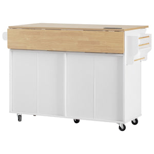 English Elm K&k Fluted Rolling Kitchen Island Faux Marble Top Power Outlet Storage Drawers White N707P353934W
