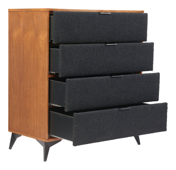 Zuo Modern Zarif Chest Black & Walnut - Modern Elegance With Shearling-style Fabric For Hospitality Settings Black 100% Polyester,Mdf,Steel 110655-zuo-modern