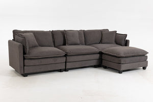 English Elm Modern Chenille Sectional Sofa with Ottoman Modular Layout for Spacious Living Rooms Antique Grey W2530S00018