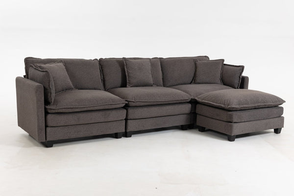 English Elm Modern Chenille Sectional Sofa with Ottoman Modular Layout for Spacious Living Rooms Antique Grey W2530S00018