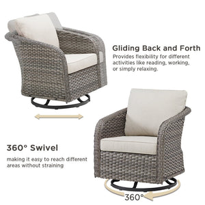 English Elm Outdoor Swivel Glider Wicker Chairs Set of 2 with All-weather Pe Rattan Porch Seating T3773P418582
