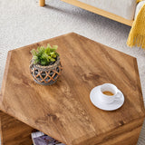 English Elm Hexagonal Mdf Coffee Table, Characteristic Pattern Stickers, Multi-Hole Design To Give More Storage Space, Simple and Convenient Design Makes It Suitable For All Kinds Of Style Scenes.