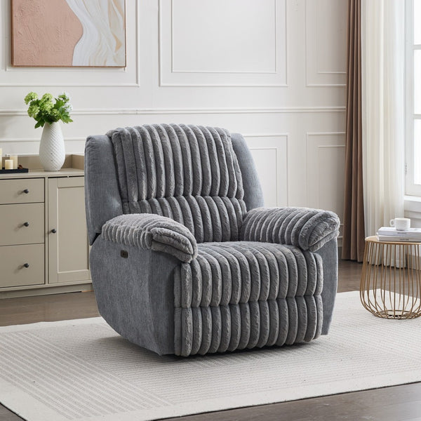 English Elm Cc Power Recliner Chair Faux Leather Executive Seat with Usb Port for Home Office Grey Mix W1805S00198