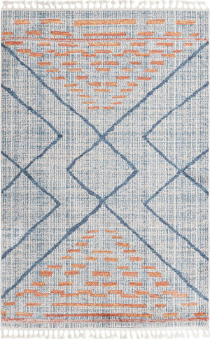 Unique Loom Aramis Kavi Machine Made Tribal Rug Blue, Ivory/Terracotta/Light Blue 6' 1" x 9' 0"
