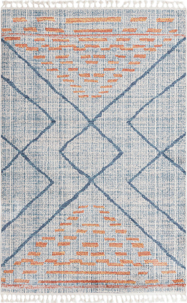 Unique Loom Aramis Kavi Machine Made Tribal Rug Blue, Ivory/Terracotta/Light Blue 6' 1" x 9' 0"