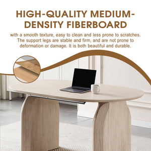 English Elm Wood Extendable Dining Table - Modern Oval MDF Top with Dual Pillar Legs, Space-Saving, Durable Versatile Gatherings and Home Office Use W3590S00002