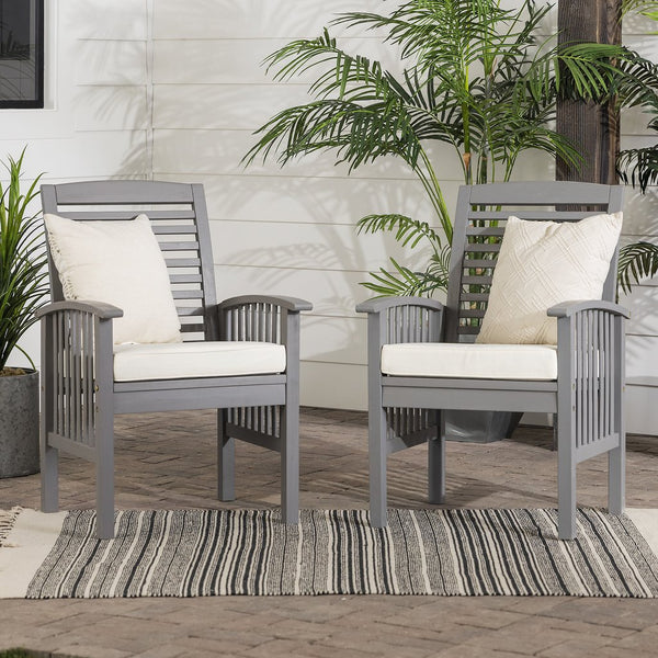 English Elm Walker Edison - Modern Acacia Slat-Back Patio Chairs with Cushions, 2-Piece Gray Wash Set — Durable Outdoor Seating B185P169390