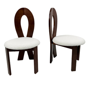 English Elm Dining Chairs Set Of 2 - Elegant Pure White Teddy Velvet With Deep Walnut Frame & Unique Backrest Design W2700P338556
