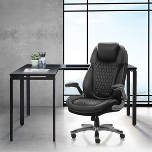 OSP Home Furnishings Bonded Leather Executive Office Chair with Lumbar Support and Ergonomic Adjustable Seat Titanium ECH620867-EC3
