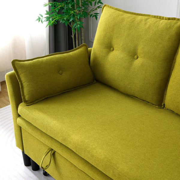 English Elm L-Shaped Reversible Chaise Sectional Sofa with Storage and Fold-Out Bed Cotton-Linen Modern Design Green W3371S00026