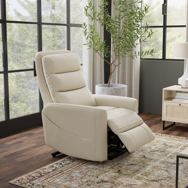 English Elm Faux Power Lift Chair with Premium Faux Leather, USB Charging, Side Pockets & Quiet Motor Recline Off White B339P409531