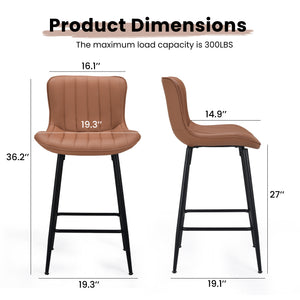 English Elm Counter Stools Set Of 2 - Stylish Mid-Century Modern Dining Chairs With Faux Leather & Metal Legs T3623P368359