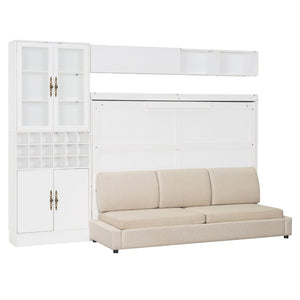 English Elm Full Size Murphy Wall Bed with Linen Sofa Integrated Shelving Usb Charging and Lighting LP000763AAK