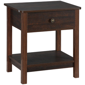 English Elm HOMCOM Farmhouse End Table with Drawer and Open Shelf for Small Spaces Sturdy MDF Accent Table Bronze W2225P249997