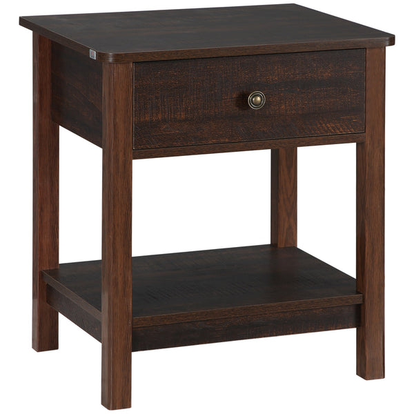 English Elm HOMCOM Farmhouse End Table with Drawer and Open Shelf for Small Spaces Sturdy MDF Accent Table Bronze W2225P249997