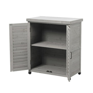 English Elm Potting Bench Solid Wood Workstation with Metal Top Louvered Cabinet Outdoor Garden Grey W2640P228394