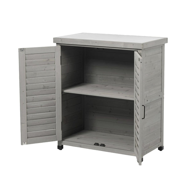English Elm Potting Bench Solid Wood Workstation with Metal Top Louvered Cabinet Outdoor Garden Grey W2640P228394