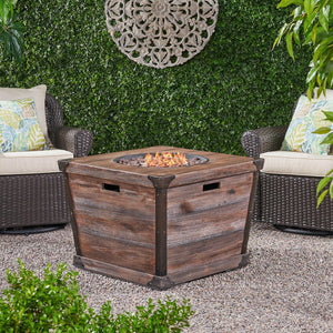 Christopher Knight Home® Noble House Outdoor Patio 24'' H X 32'' W Square Gas Burning Concrete Fire Pit Wood Pattern - Brown - 40,000 Btu