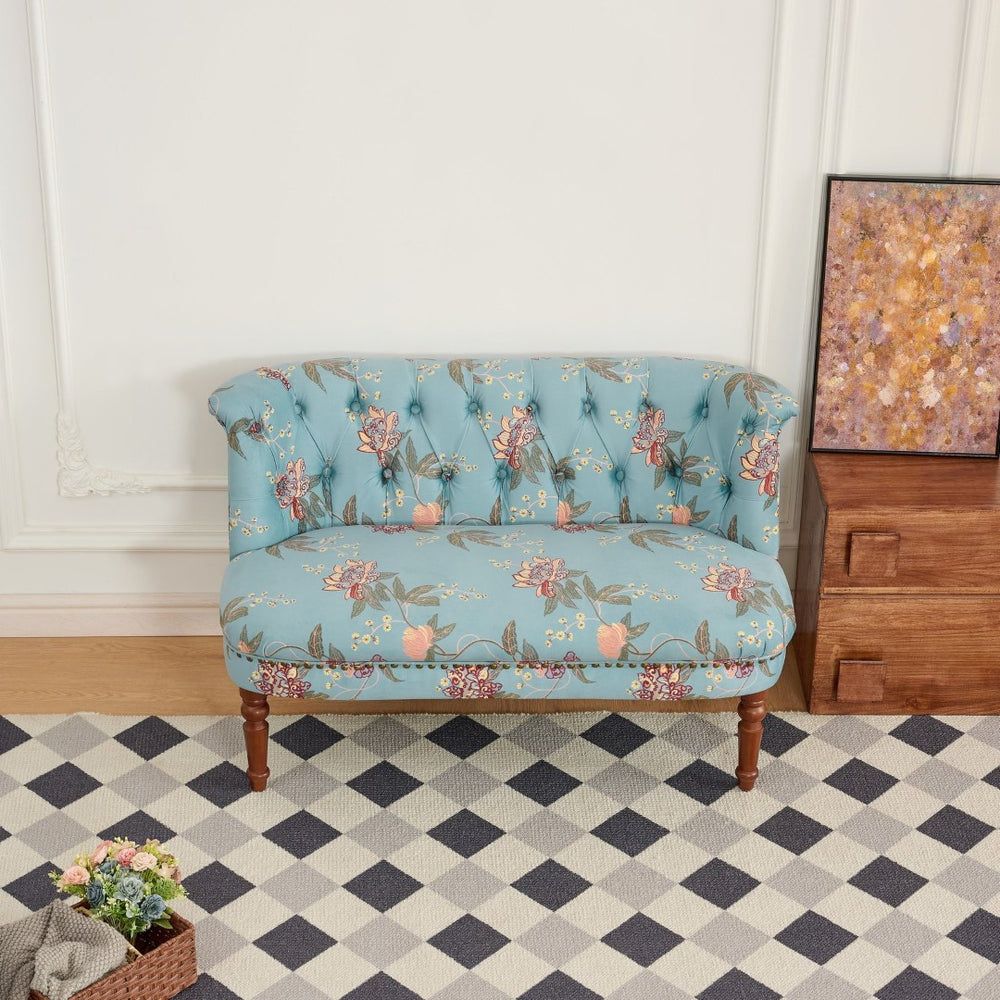 English Elm Sofa Accent Chair Button Tufted Floral Upholstery Botanical Print Vintage Bedroom Seat W3373P453376