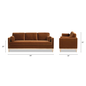 English Elm Jennifer Taylor Home - Knox 84" Modern Farmhouse Sofa in Burnt Orange Velvet — Performance, Feather-Down Comfort, 84" B2719P280171