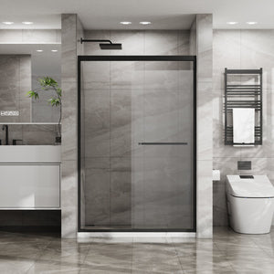 English Elm Goodyo Double Sliding Glass Shower Door - 48" W X 72" H, Matte Black Aluminum Frame, Easy Access D163107684